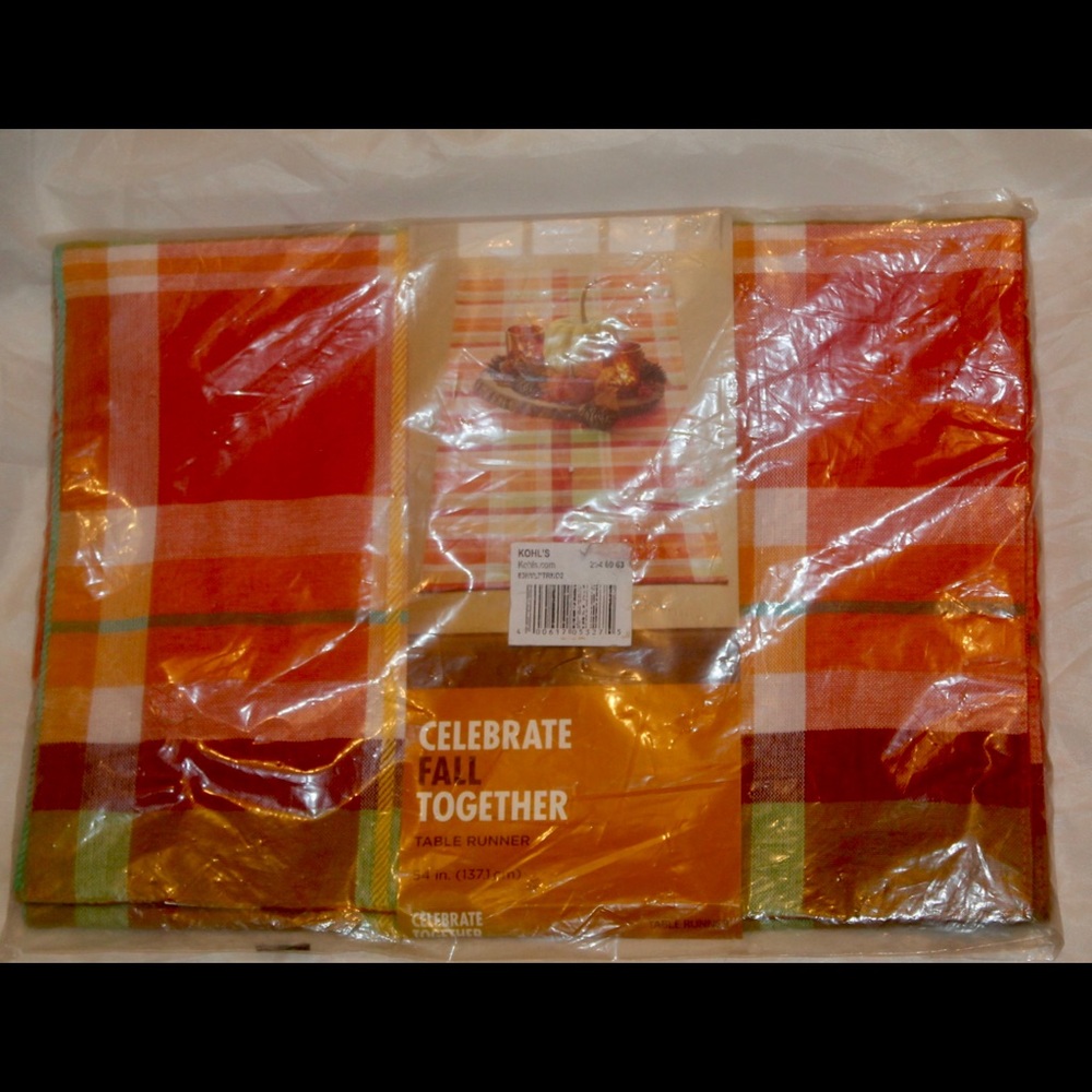 New wTags Celebrate Fall Together Plaid Table Runner 13"x54" Below $24.99 Retail